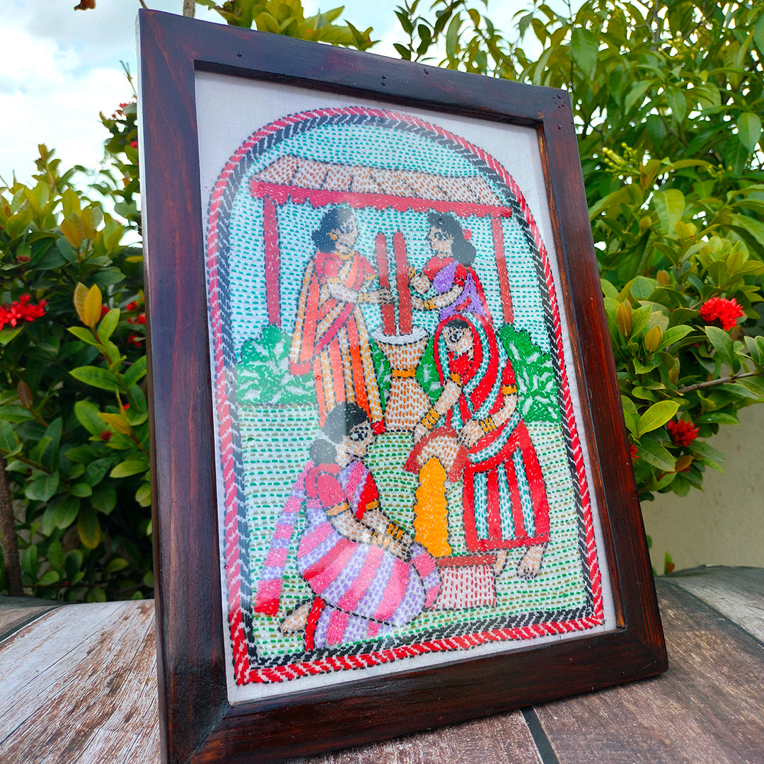 Hand-Embroidered Kantha Art Frame – Rural Women of Bengal
