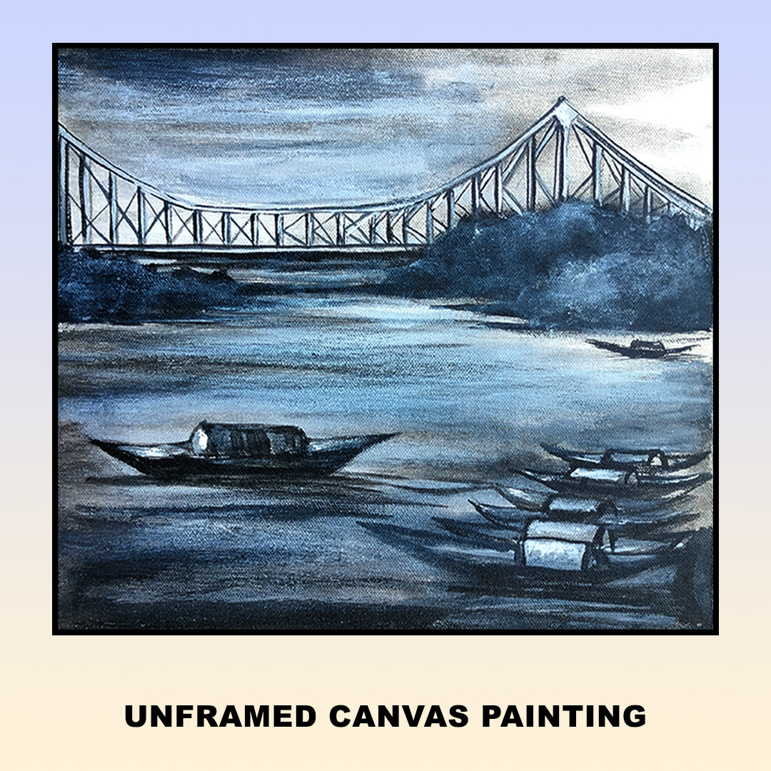 Craftooba Unframed Original Canvas Paintings Howrah Bridge| Paintings | Handpainting | Canvas painting | Unframed | Original Painting |