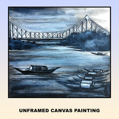 Craftooba Unframed Original Canvas Paintings Howrah Bridge| Paintings | Handpainting | Canvas painting | Unframed | Original Painting |