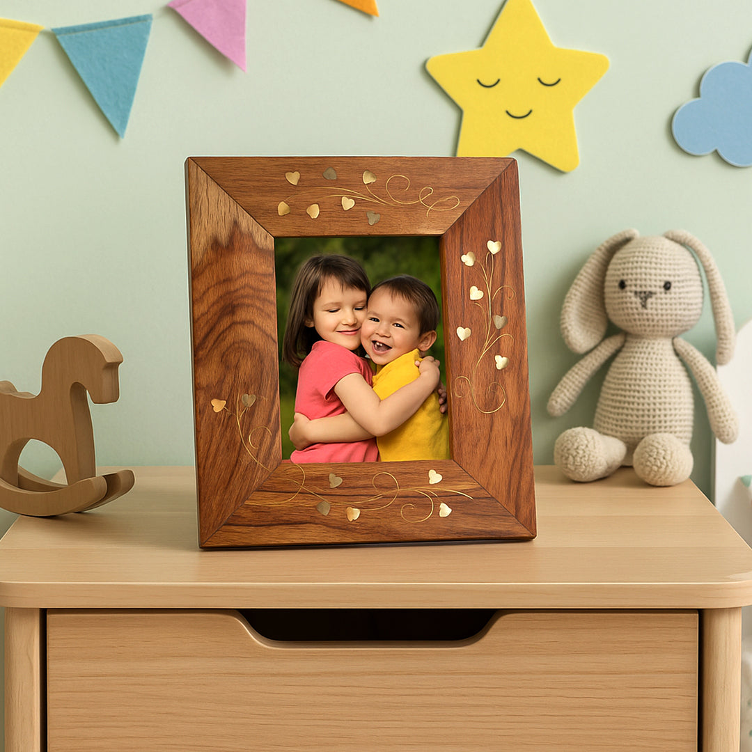 Craftooba Premium Handcrafted Metal Inlay Wooden Frame – 3.5 x 3.5 inch Photo Display | Photo frame | Wooden photo Frame |