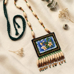 Craftooba Champa — Hand Embroidered Floral Statement Necklace with Matching Studs