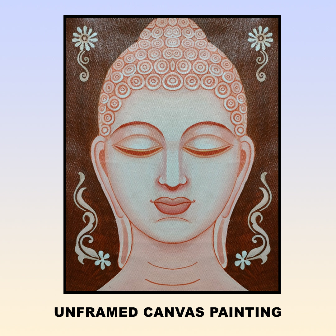 Craftooba Hand-Painted Buddha Canvas for Your Zen or Meditation Corner | Paintings | Handpainting | Canvas painting | Unframed | Original Painting |