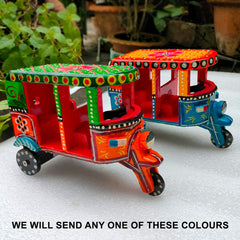 Craftooba Handpainted Wooden Transport Table Decor | Vibrant Indian Vintage Auto Rickshaw, Cycle Rickshaw, Scooter & Truck Miniatures | Traditional Showpiece for Home, Living Room & Office Desk Decor