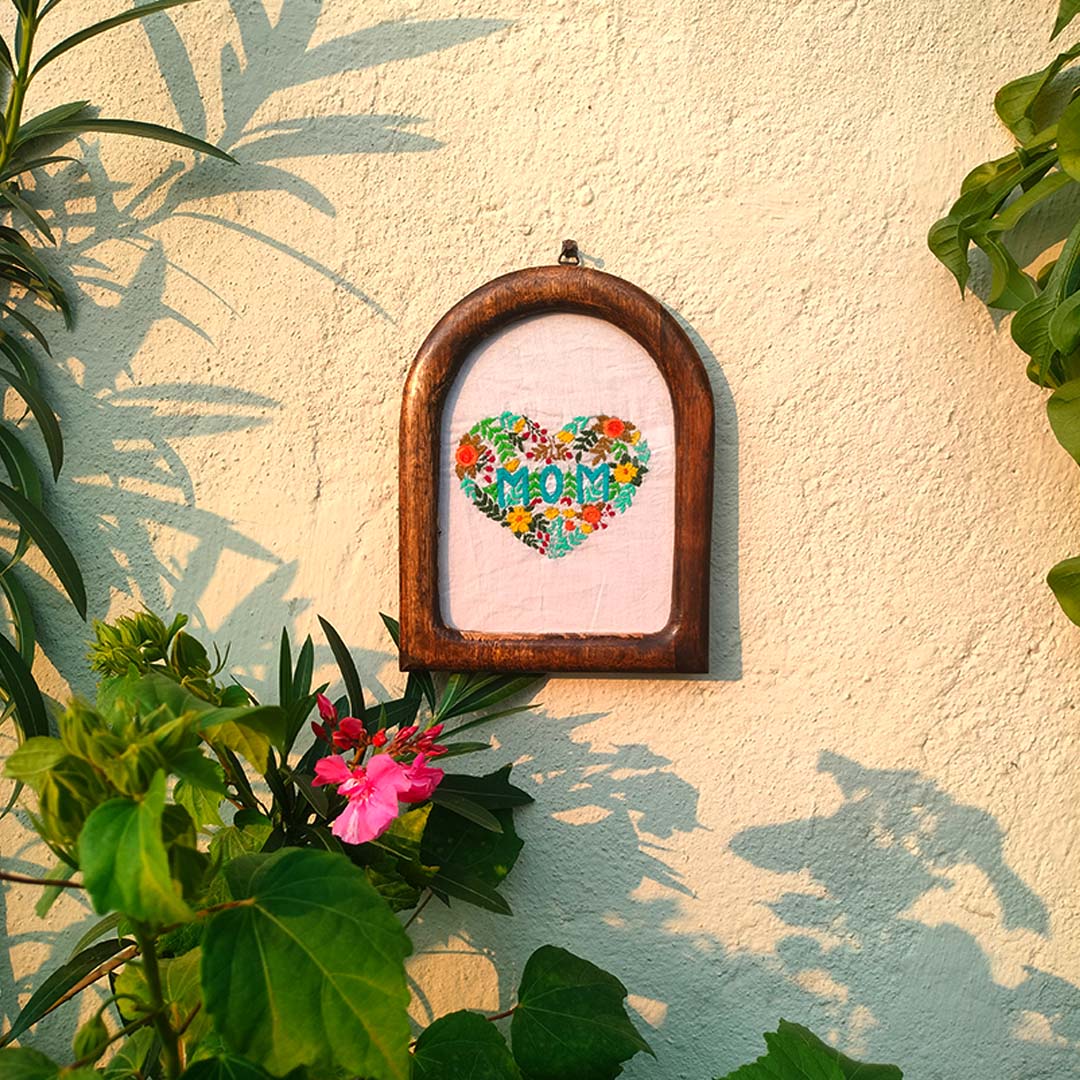 Craftooba Hand Crafted Embroidered Artwork | Crafted by Rural Bengal Women | Wooden U-Frame for Wall & Shelf Décor