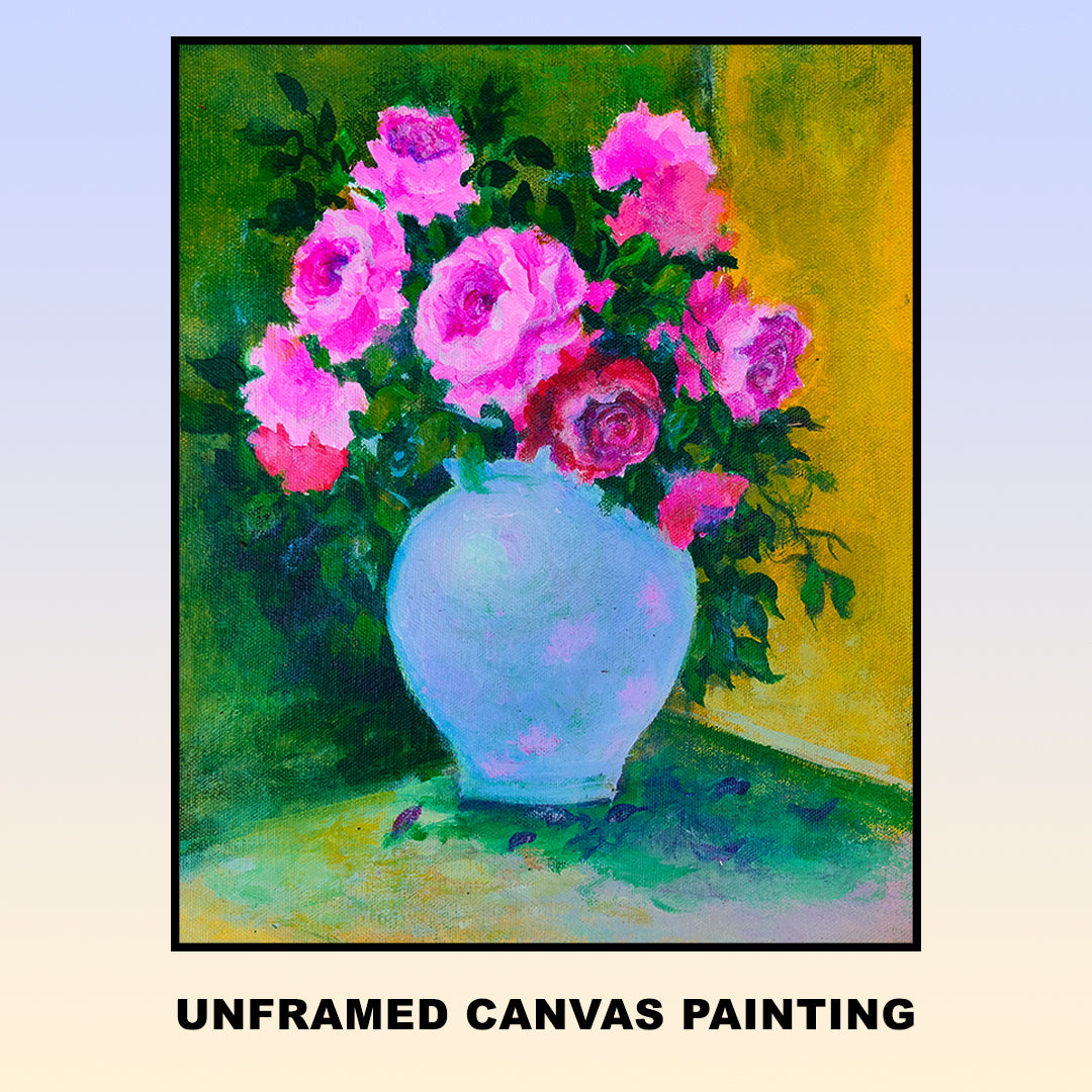 Craftooba Unframed Original Canvas Paintings Flower vase | Paintings | Handpainting | Canvas painting | Unframed | Original Painting |