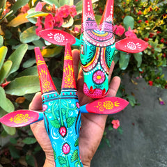 Handcrafted Wooden Small Size Cow Heads Wall Hanging – Set of 2 | 7 Inch | Orissa Pattachitra Art | Vastu Friendly Home Decor for Living Room & Entrance | Positive Energy Wall Accent by Craftooba