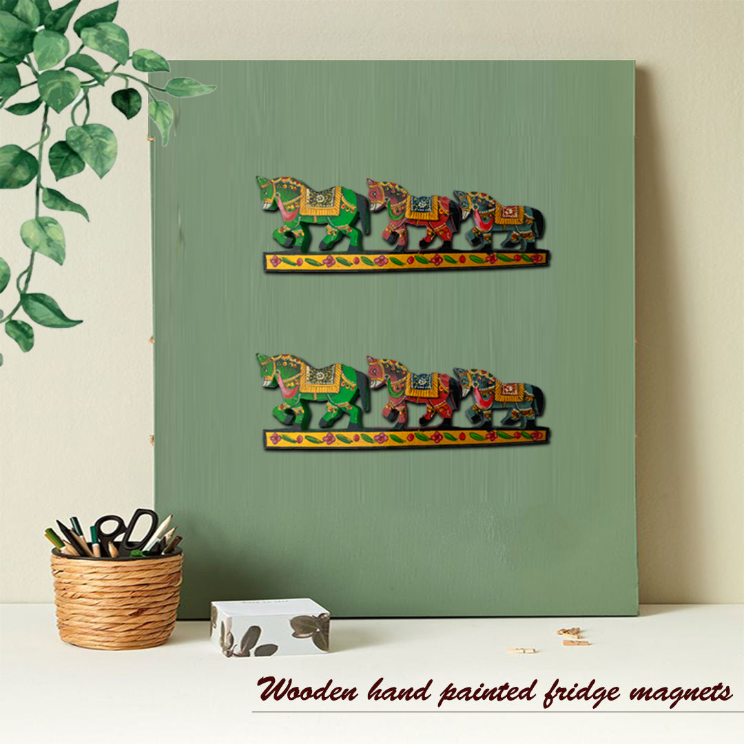 Wooden Hand-Painted Three Horses Fridge Magnet – Symbol of Strength, Success & Speed