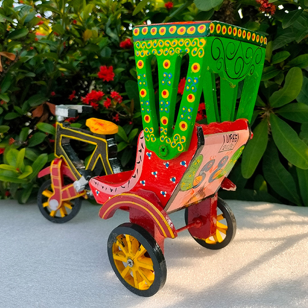 Craftooba Handpainted Wooden Transport Table Decor | Vibrant Indian Vintage Auto Rickshaw, Cycle Rickshaw, Scooter & Truck Miniatures | Traditional Showpiece for Home, Living Room & Office Desk Decor