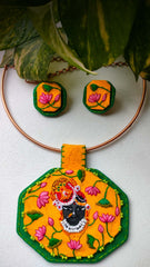 Pichwai Prerna – Hand Painted Shrinathji Necklace with Copper Hasuli | Artisan Hand Embroidered Pichwai Jewellery Set
