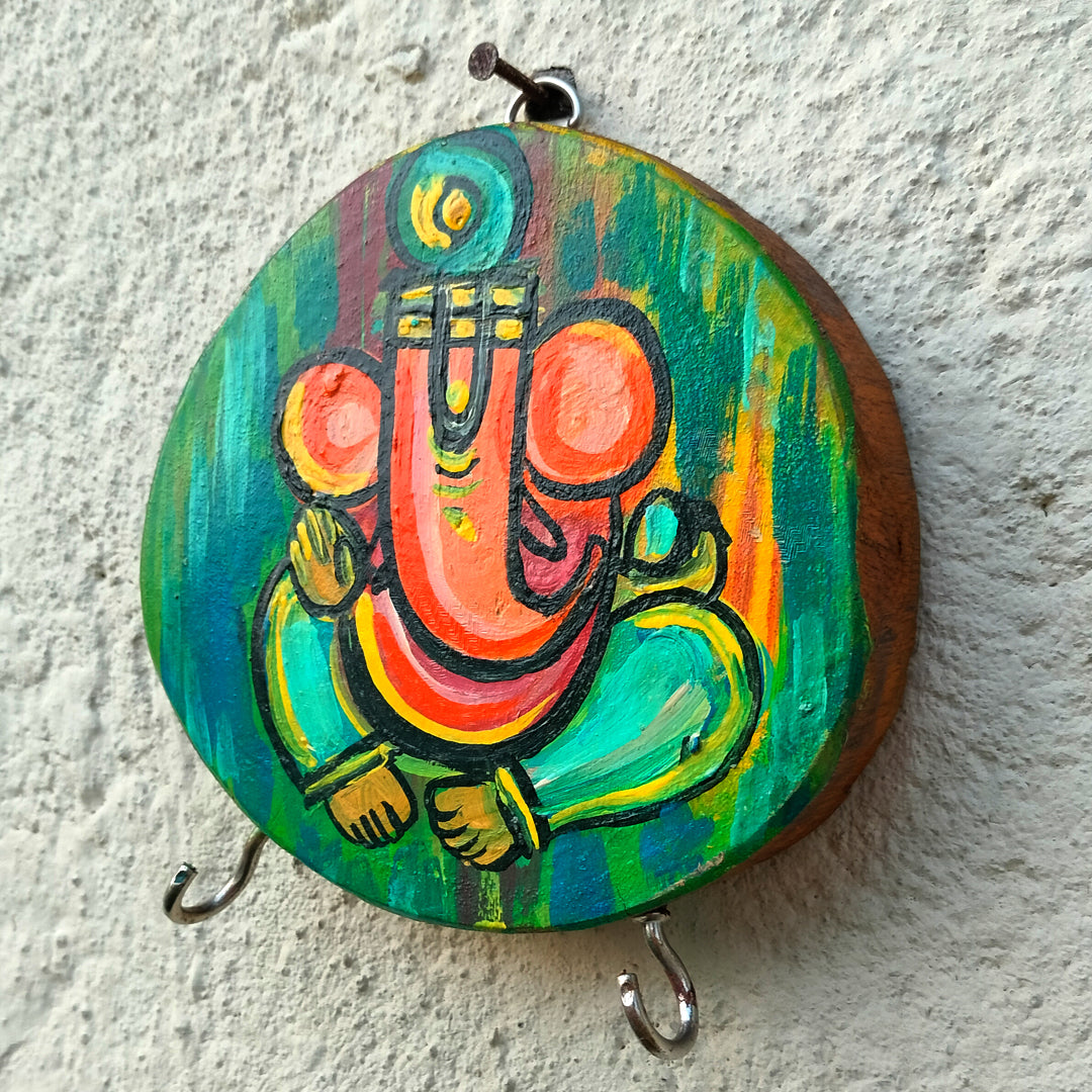 Product image Craftooba Spiritual Handcrafted Wooden Wall Mounted Hooks | Home &Office Decor | Handpainted Key Holder | Mask Holder | Decorative Wooden Key Holder Ganesha