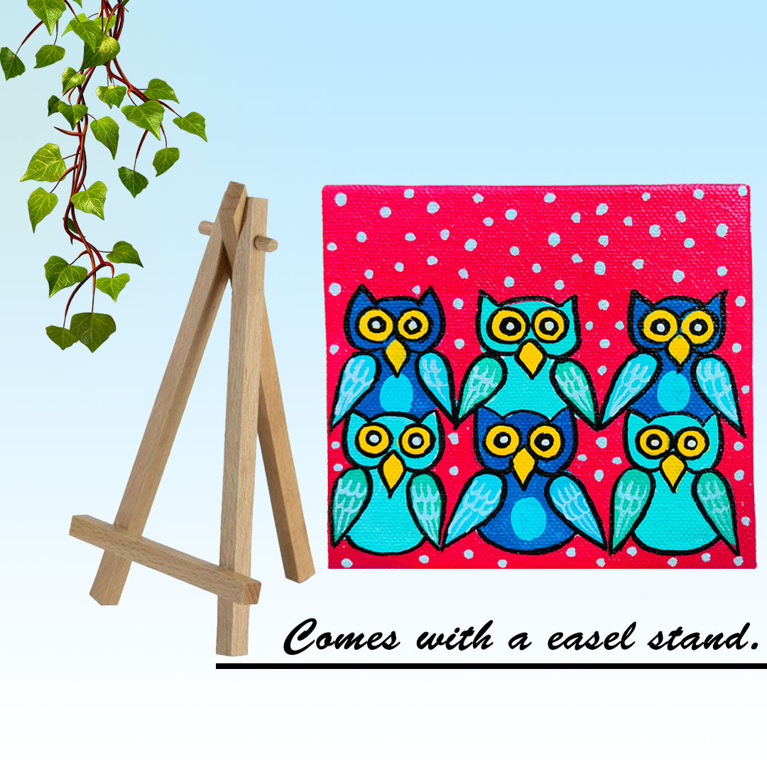 Craftooba Hand-Painted Mini Canvas – Vibrant Owl Family Art