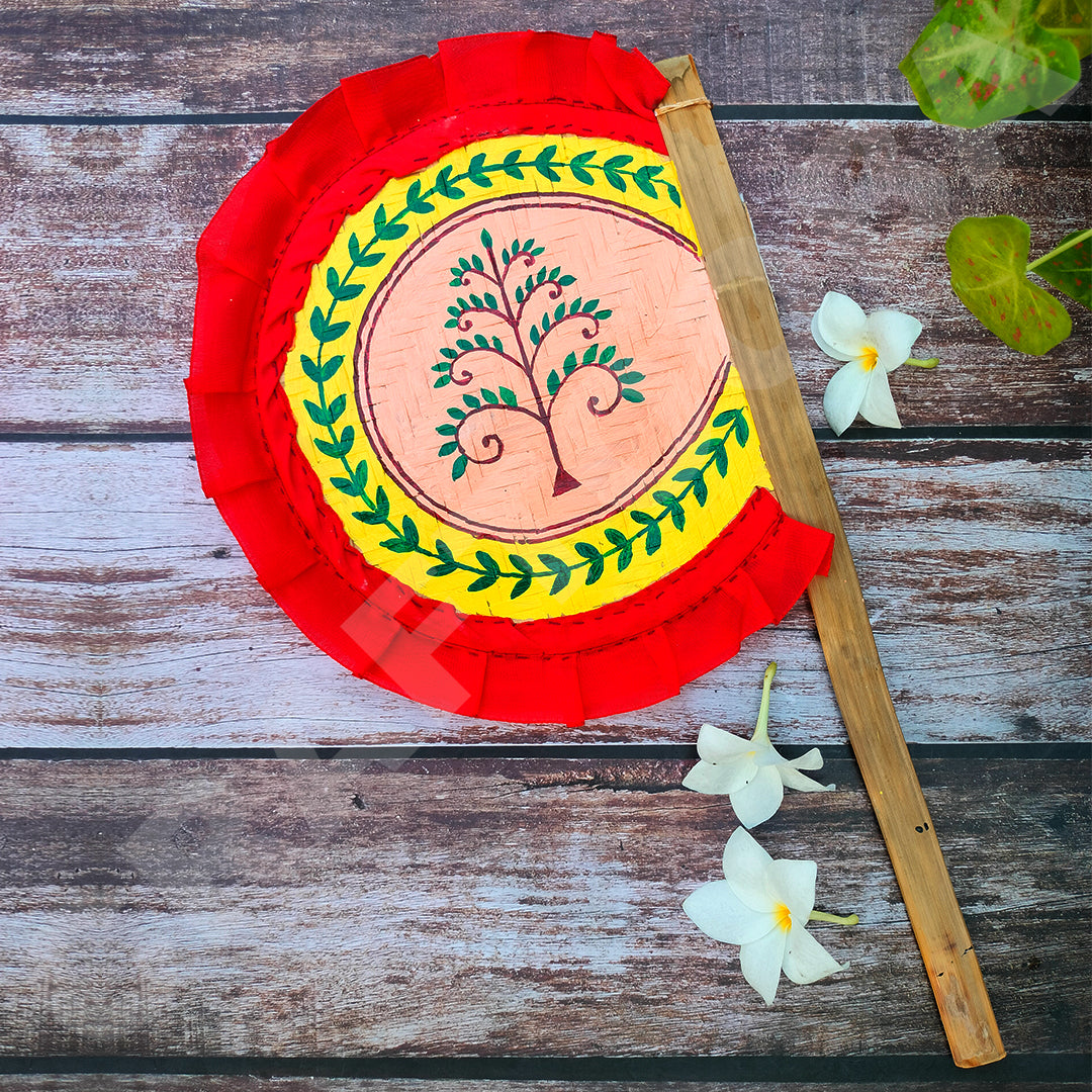 Craftooba Hand Painted Bengali Haat Pakha – Decorative Bamboo Hand Fan. Folk Art, 8.5 Inch – for Wedding, Puja & Wall Decor