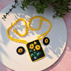 Craftooba Phool Sutra — Surajmukhi | Hand-Embroidered Sunflower Necklace & Star Set