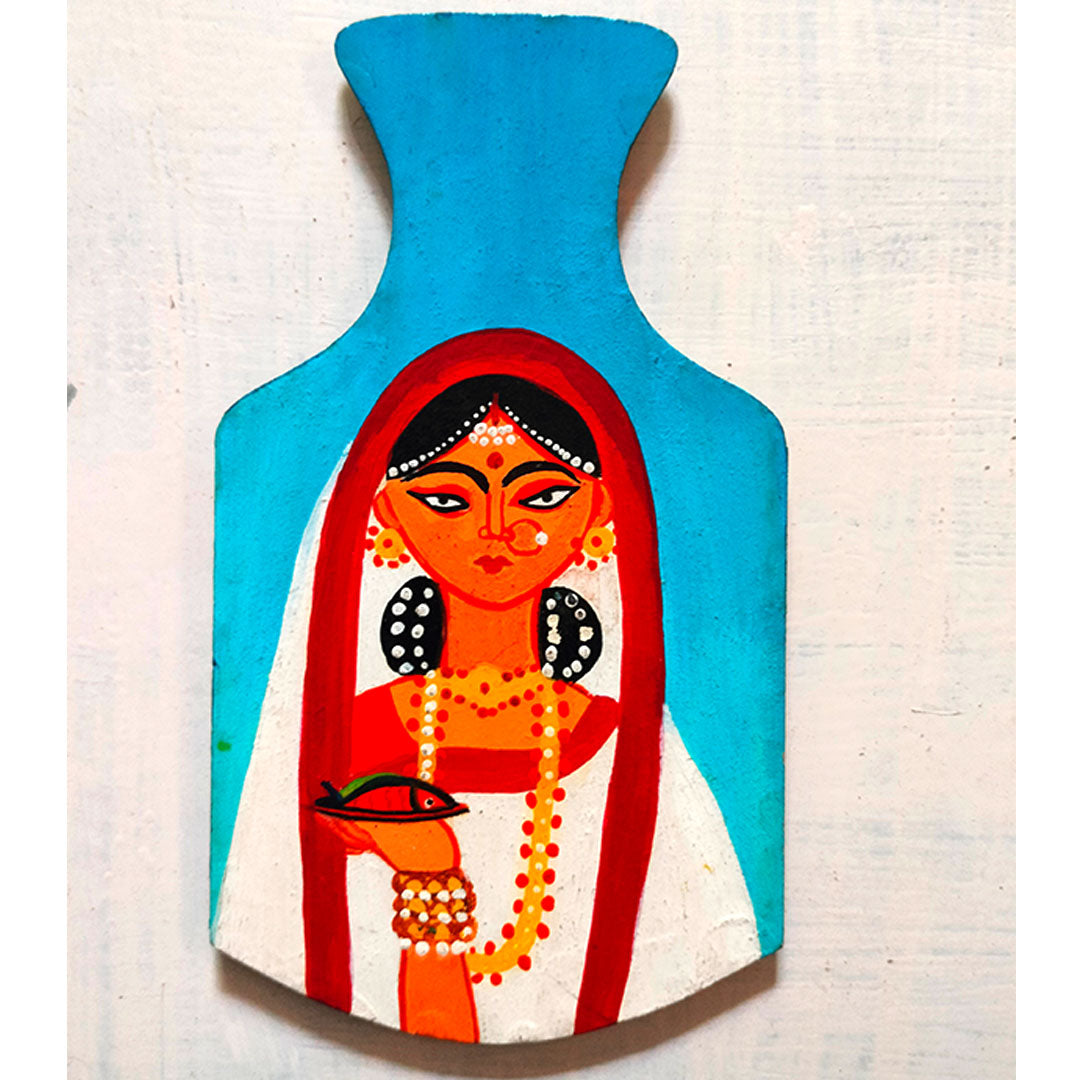 Craftooba Hand-Painted Traditional Bengali Woman Bottle Fridge Magnets (Set of 2)