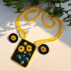 Craftooba Phool Sutra — Surajmukhi | Hand-Embroidered Sunflower Necklace & Star Set