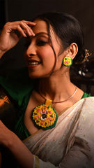 Pichwai Prerna – Hand Painted Shrinathji Necklace with Copper Hasuli | Artisan Hand Embroidered Pichwai Jewellery Set