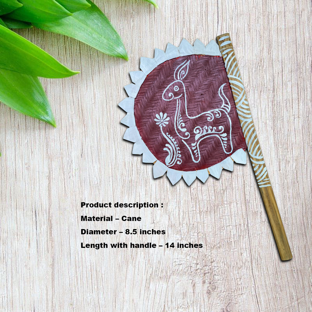 Hand Painted Hatpakha – Horse Art Bamboo Hand Fan, 8.5 Inch – for Puja, Wedding & Wall Decor