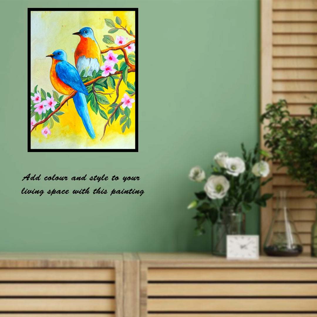 Craftooba Unframed Original Paper Paintings of Birds On Blossoms | Paintings | Handpainting | Paper painting | Unframed | Original Painting |