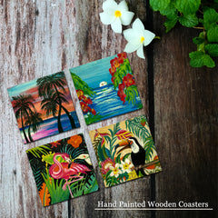 Hand Painted Wooden Coasters Pack of 4 with