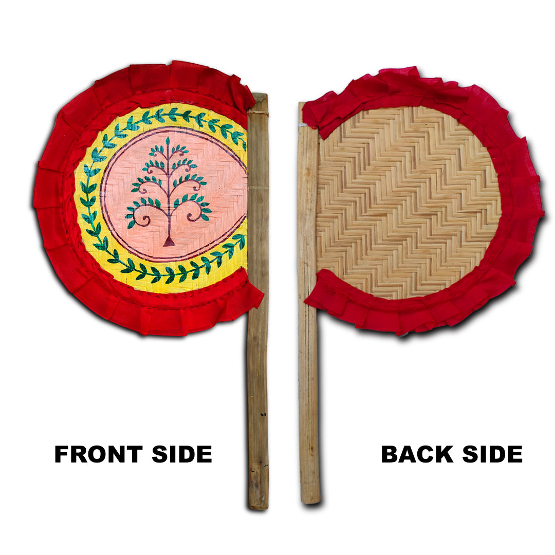 Craftooba Hand Painted Bengali Haat Pakha – Decorative Bamboo Hand Fan. Folk Art, 8.5 Inch – for Wedding, Puja & Wall Decor