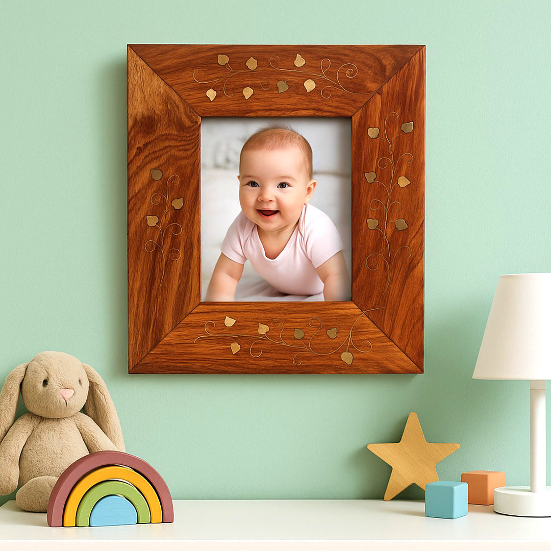 Craftooba Premium Handcrafted Metal Inlay Wooden Frame – 3.5 x 3.5 inch Photo Display | Photo frame | Wooden photo Frame |
