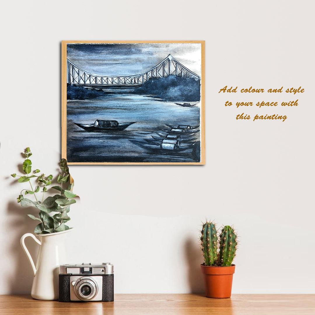 Craftooba Unframed Original Canvas Paintings Howrah Bridge| Paintings | Handpainting | Canvas painting | Unframed | Original Painting |