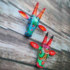 Handcrafted Wooden Small Size Cow Heads Wall Hanging – Set of 2 | 7 Inch | Orissa Pattachitra Art | Vastu Friendly Home Decor for Living Room & Entrance | Positive Energy Wall Accent by Craftooba