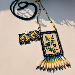 Craftooba Aparajita — Hand Embroidered Statement Necklace with Matching Studs