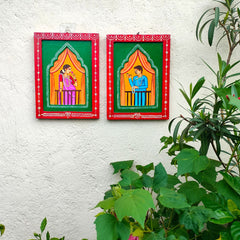 Handmade Traditional Babu Bibi In Balcony Jharokha Painting Set | Folk Art Wall Decor