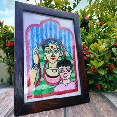 Hand-Embroidered Kantha Art Frame – Mother and Child