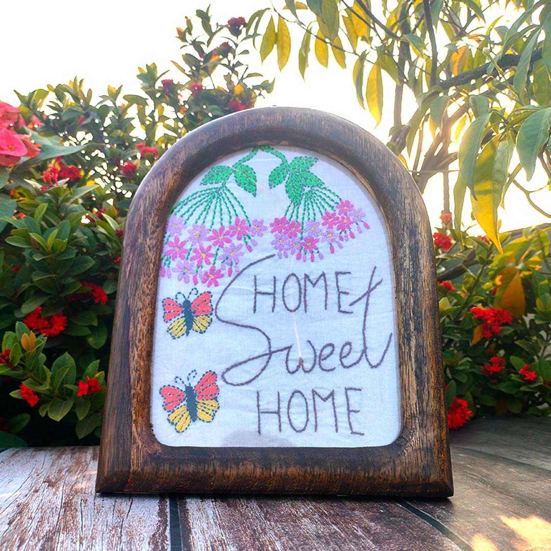 Craftooba Hand Crafted Embroidered Artwork | Crafted by Rural Bengal Women | Wooden U-Frame for Wall & Shelf Décor
