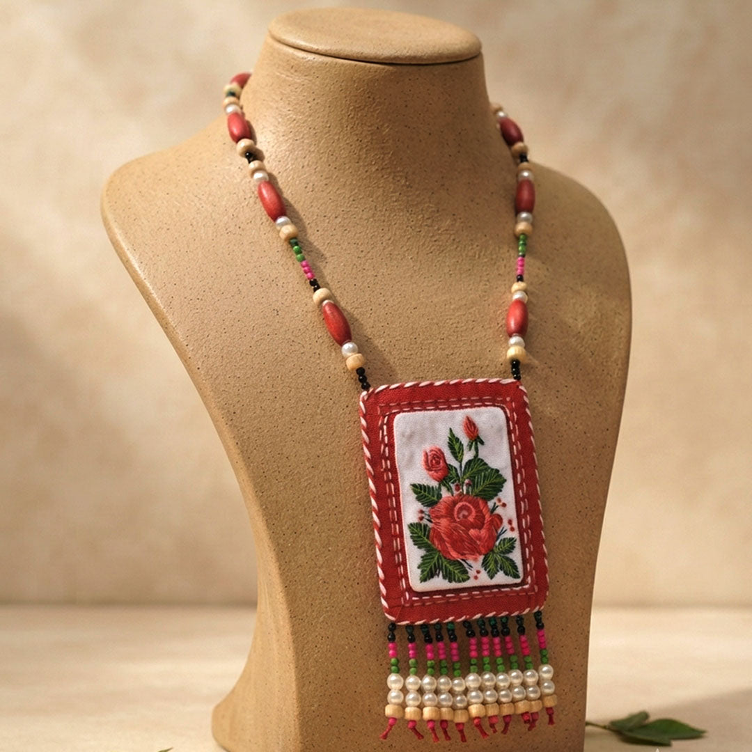 Craftooba Phool Sutra — Gulabo | Hand-Embroidered Rose Necklace & Star Set