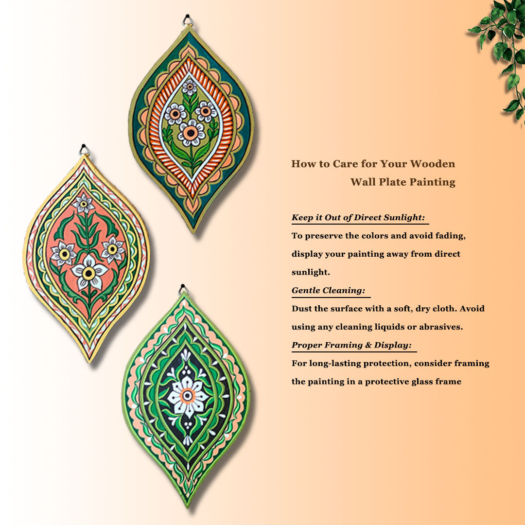 Craftooba Love Hand-Painted Wall Plate Set – Leaf-Shaped Floral Motif (Set of 3)