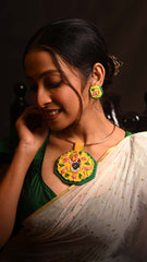 Pichwai Prerna – Hand Painted Shrinathji Necklace with Copper Hasuli | Artisan Hand Embroidered Pichwai Jewellery Set