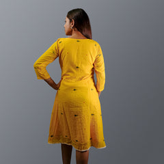 Yellow Jamdani Dress with Lace Detailing