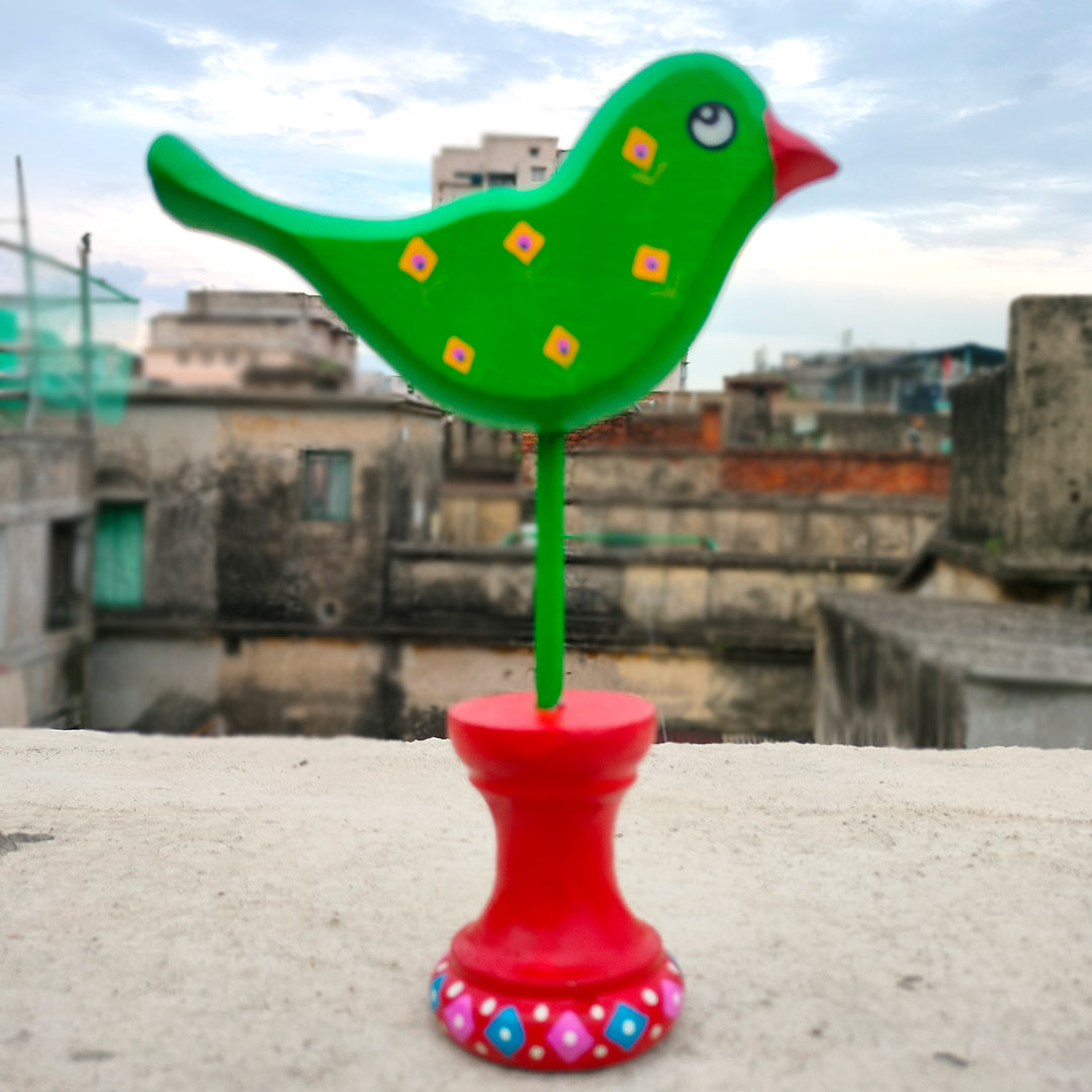 Craftooba Handpainted Wooden Bird showpiece Set-of-2 Green & Red | Wooden Birds | showpiece | Handpainted | Table top | Home Decor |