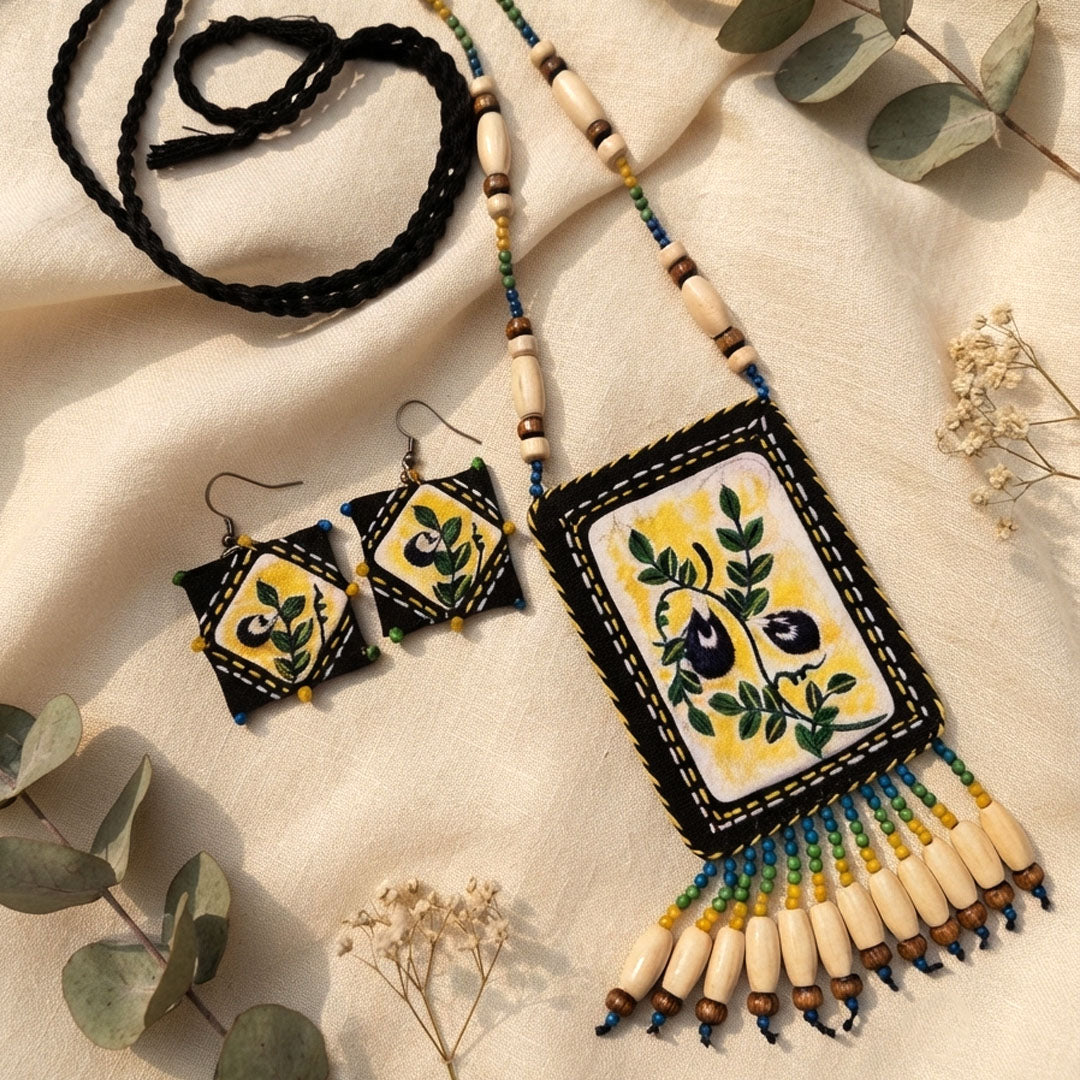 Craftooba Aparajita — Hand Embroidered Statement Necklace with Matching Studs