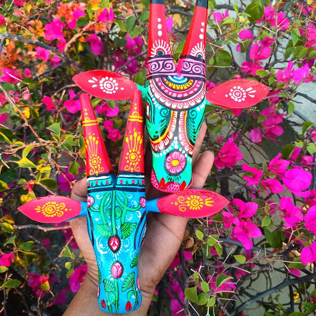 Handcrafted Wooden Small Size Cow Heads Wall Hanging – Set of 2 | 7 Inch | Orissa Pattachitra Art | Vastu Friendly Home Decor for Living Room & Entrance | Positive Energy Wall Accent by Craftooba