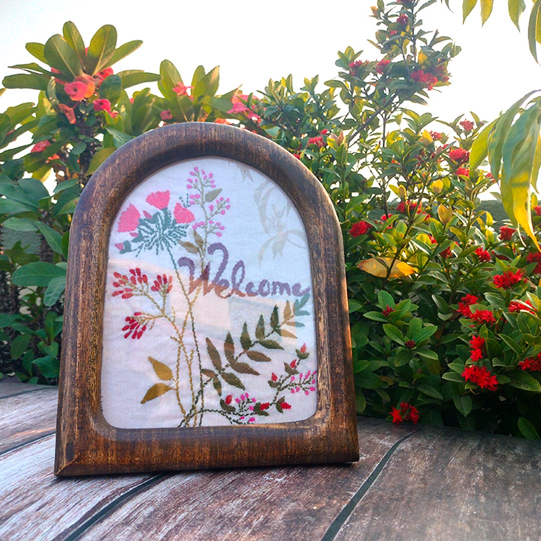 Craftooba Hand Crafted Embroidered Artwork | Crafted by Rural Bengal Women | Wooden U-Frame for Wall & Shelf Décor