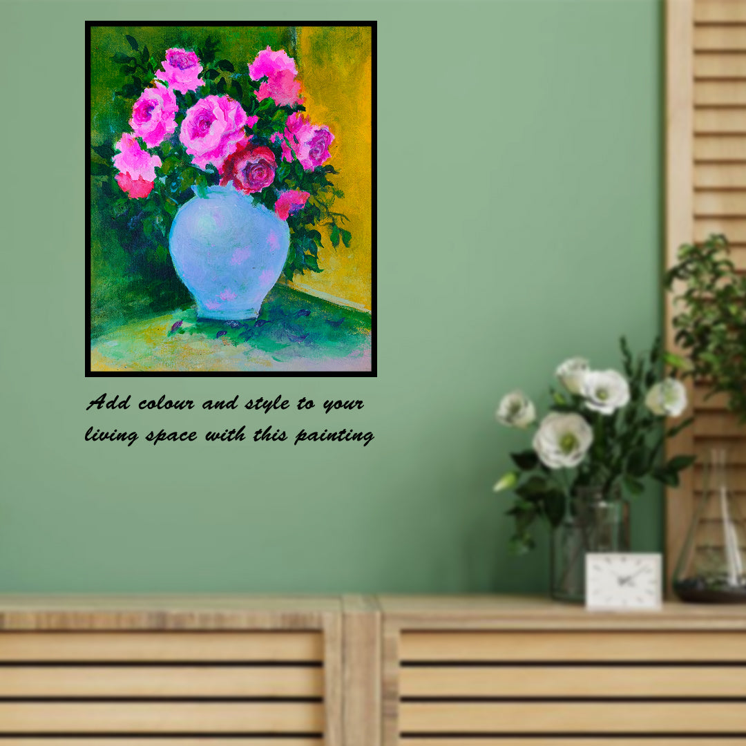 Craftooba Unframed Original Canvas Paintings Flower vase | Paintings | Handpainting | Canvas painting | Unframed | Original Painting |