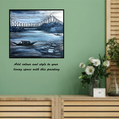 Craftooba Unframed Original Canvas Paintings Howrah Bridge| Paintings | Handpainting | Canvas painting | Unframed | Original Painting |