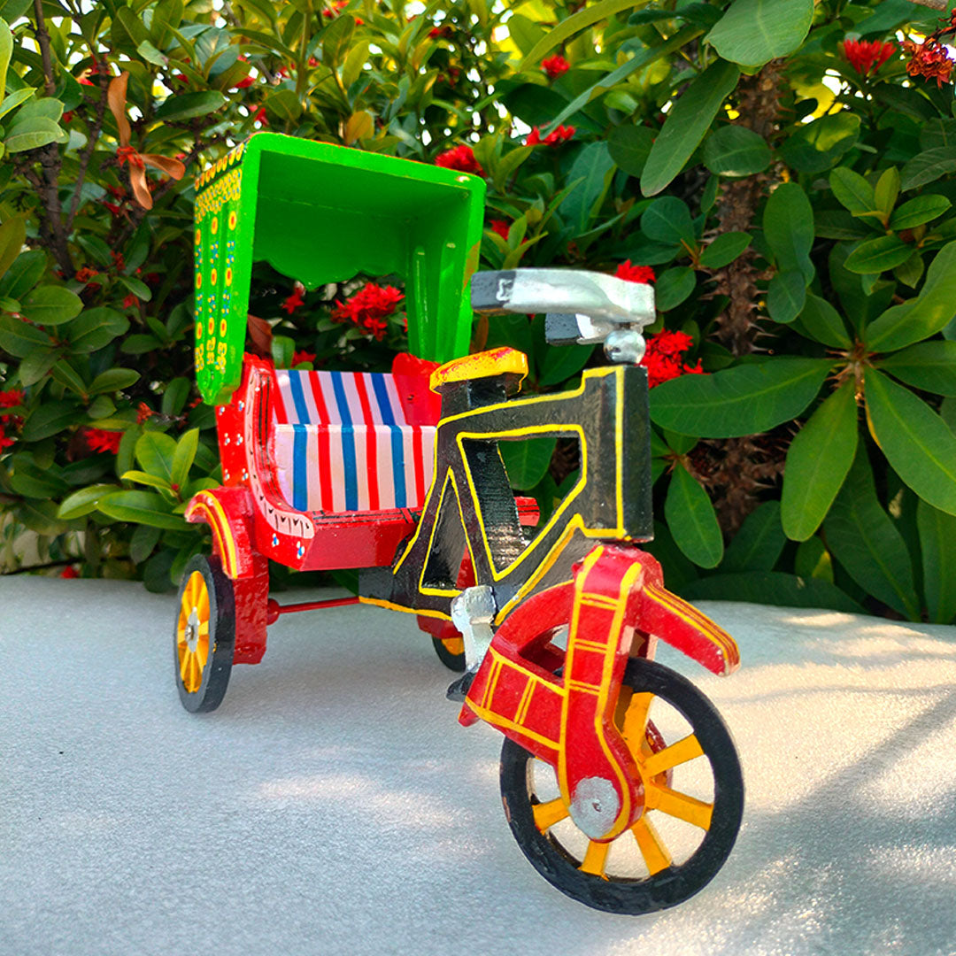 Craftooba Handpainted Wooden Transport Table Decor | Vibrant Indian Vintage Auto Rickshaw, Cycle Rickshaw, Scooter & Truck Miniatures | Traditional Showpiece for Home, Living Room & Office Desk Decor