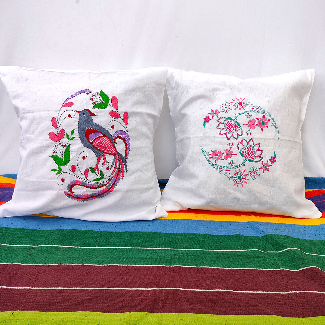 Kantha Hand Embroidered Cushion Covers – 100% Cotton | Set of 2 | Craftooba