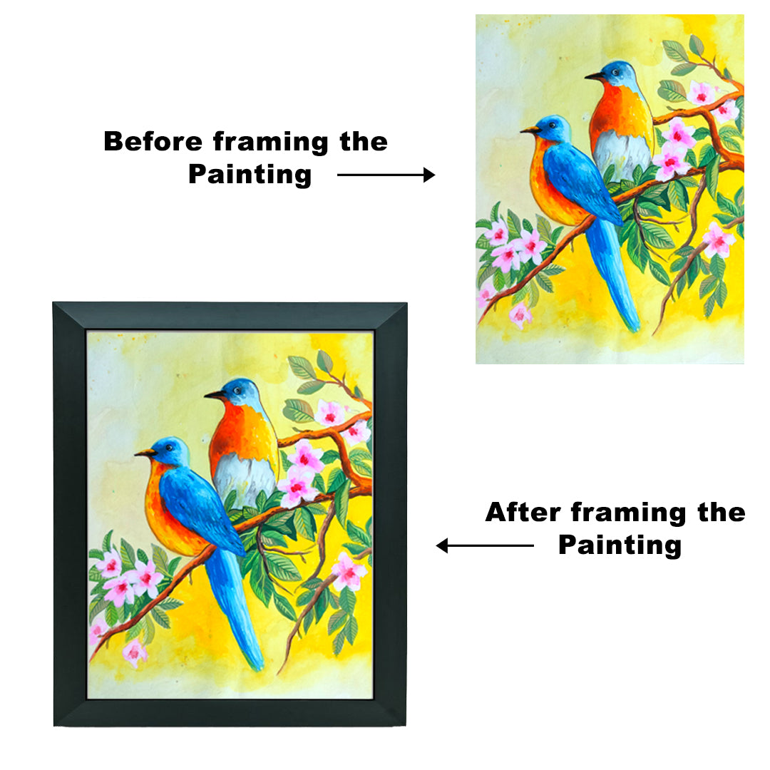 Craftooba Unframed Original Paper Paintings of Birds On Blossoms | Paintings | Handpainting | Paper painting | Unframed | Original Painting |