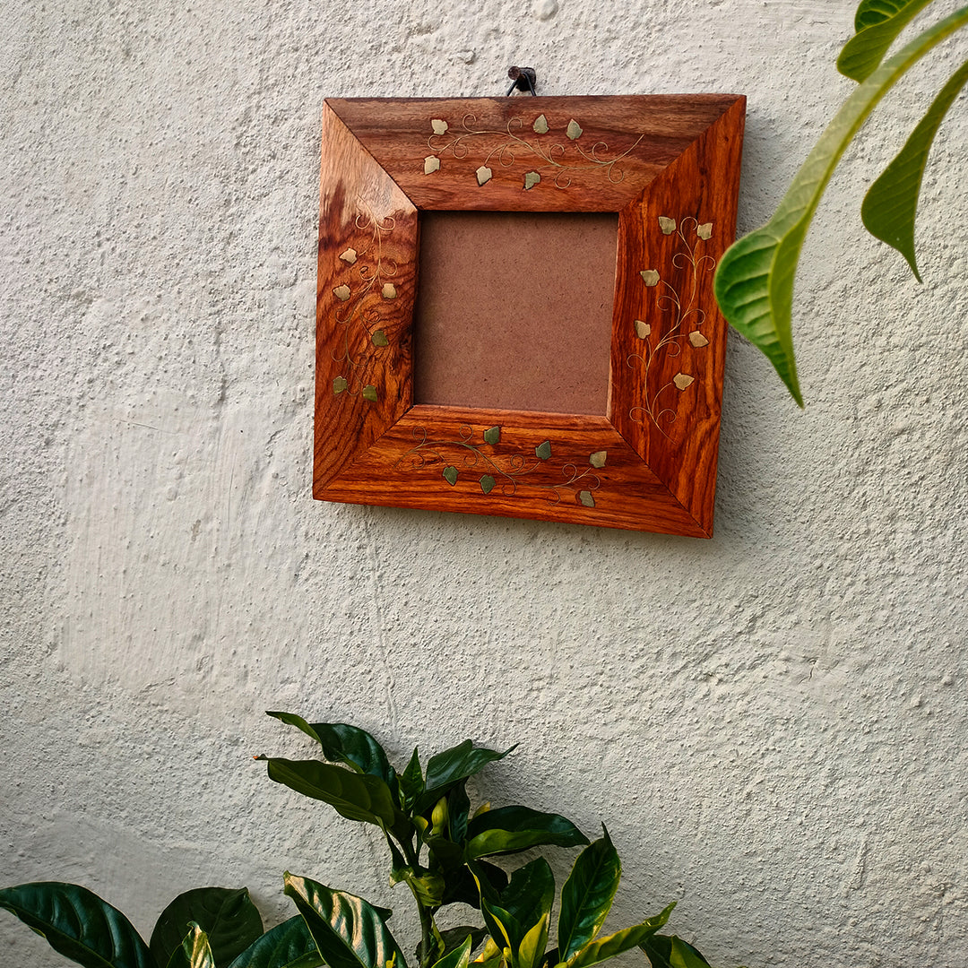 Craftooba Premium Handcrafted Metal Inlay Wooden Frame – 3.5 x 3.5 inch Photo Display | Photo frame | Wooden photo Frame |