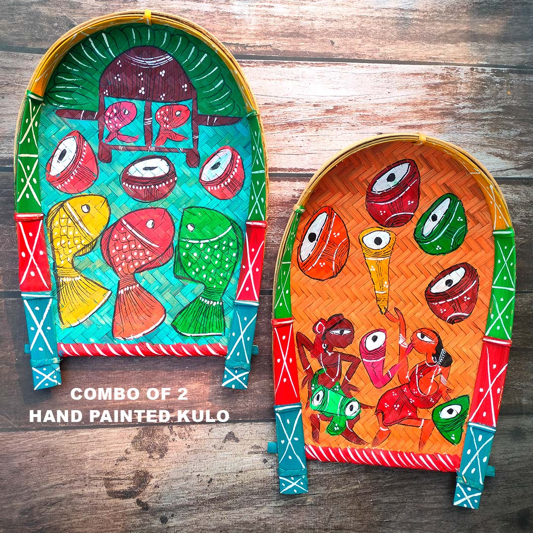 Craftooba Small Hand Painted Soop for Puja – Bamboo Sup, Moram & Kulo for Chhath Puja, Wedding & Mandir Decor – 13.5 * 9 Inch, Set of 2