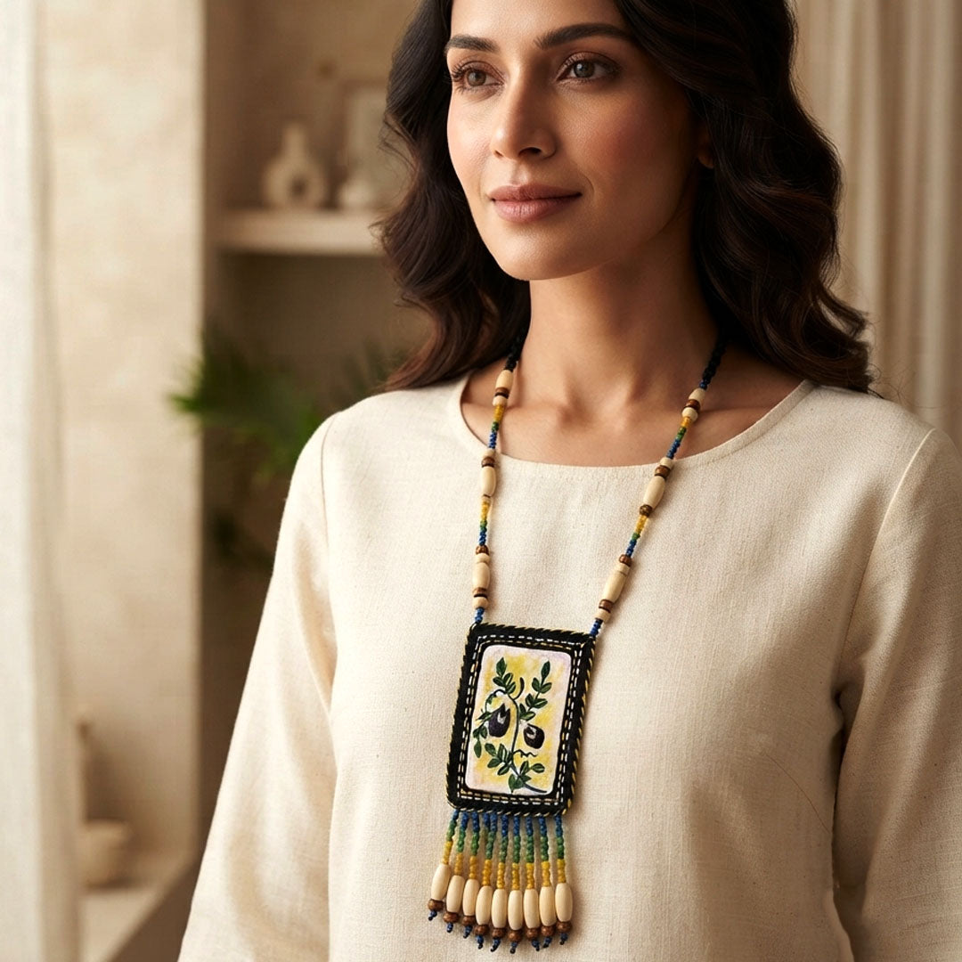 Craftooba Aparajita — Hand Embroidered Statement Necklace with Matching Studs