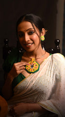 Pichwai Prerna – Hand Painted Shrinathji Necklace with Copper Hasuli | Artisan Hand Embroidered Pichwai Jewellery Set