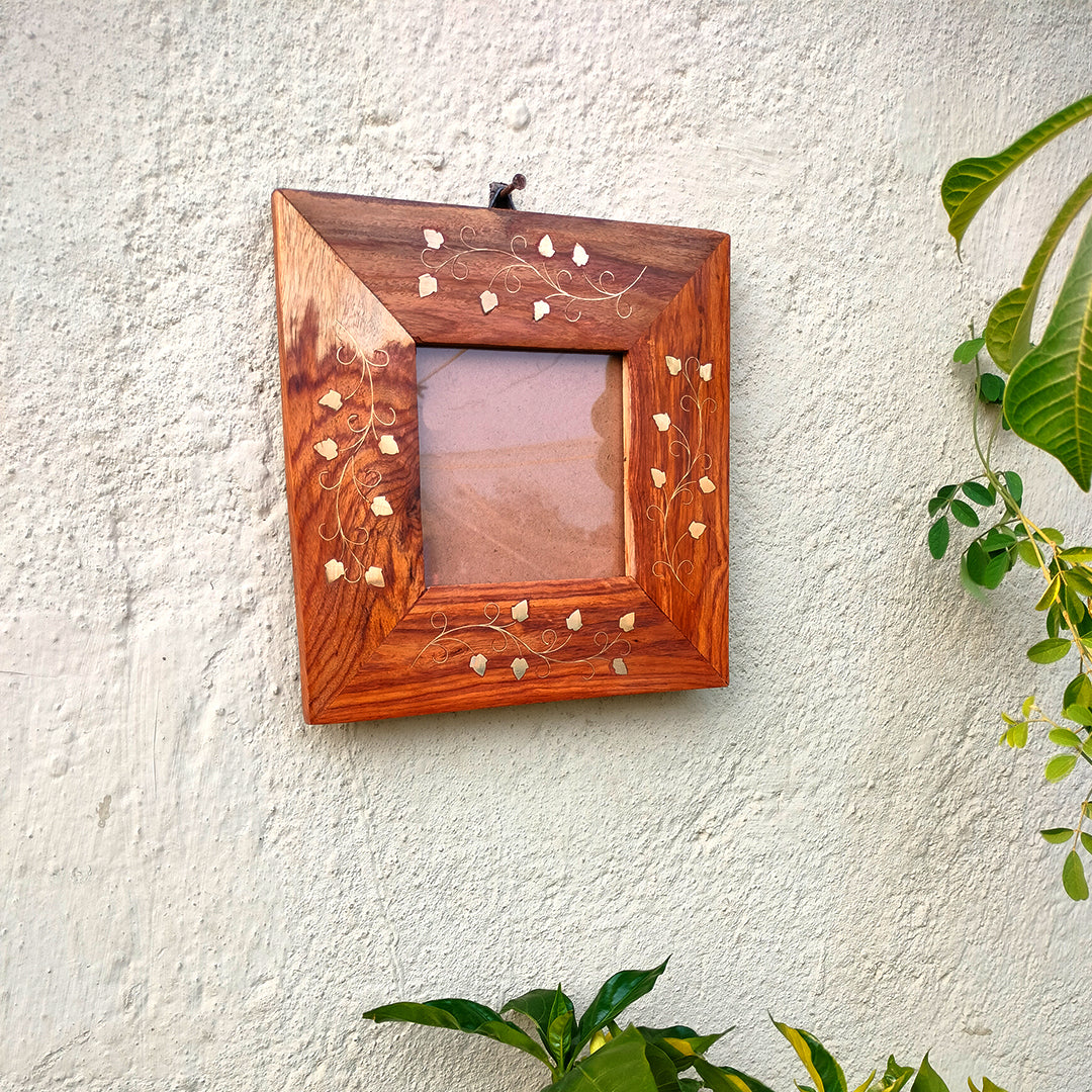Craftooba Premium Handcrafted Metal Inlay Wooden Frame – 3.5 x 3.5 inch Photo Display | Photo frame | Wooden photo Frame |
