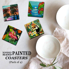 Hand Painted Wooden Coasters Pack of 4 with